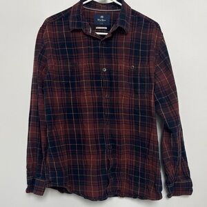 Men's Casual Plaid Shirt in Burgundy and Navy - Size Large